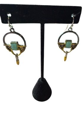 NWT Boho Mixed Metal Two-Tone Mint Druzy Geometric Drop Earrings